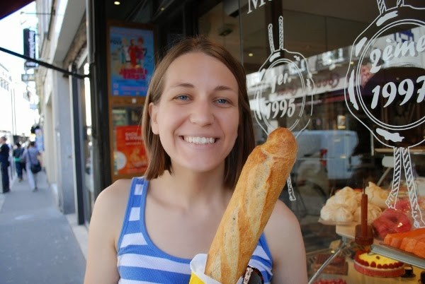 Angie with her death grip on the baguette.