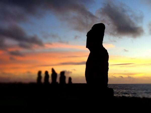 Moai of Easter Island at Dusk