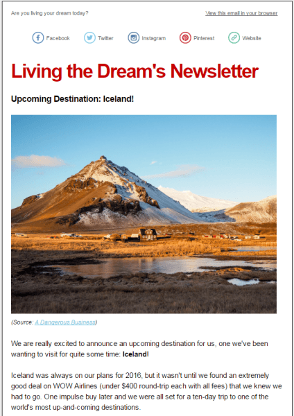 Living the Dream's Newsletter