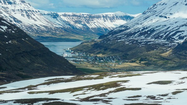 Seydisfjordur in Iceland from a Distance