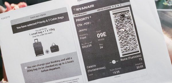 Ryanair ticket with extra purchases