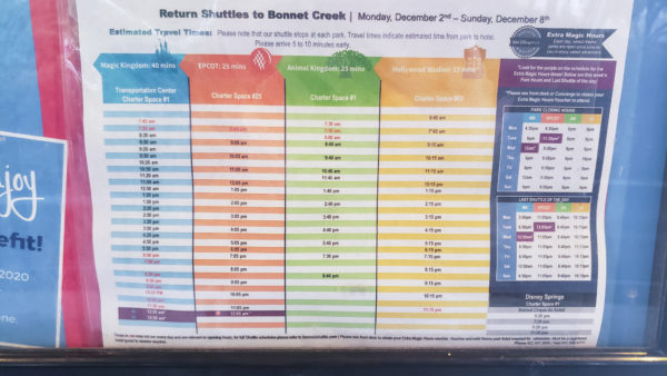 Return Shuttle Schedule for Hilton Bonnet Creek