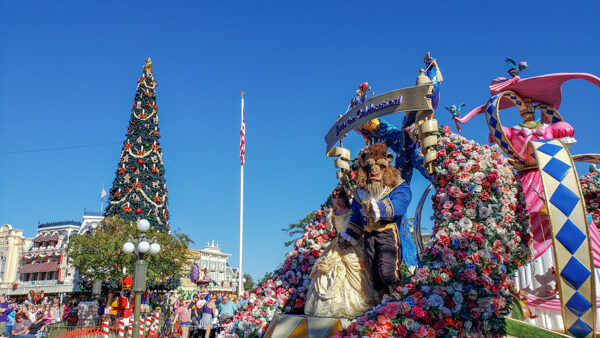 Parade In Front of Christmas Tree at Disney