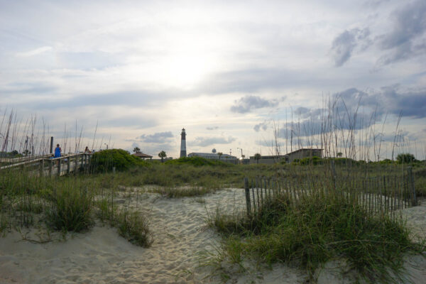 Sand dunes and Light House from Tybee North Beach