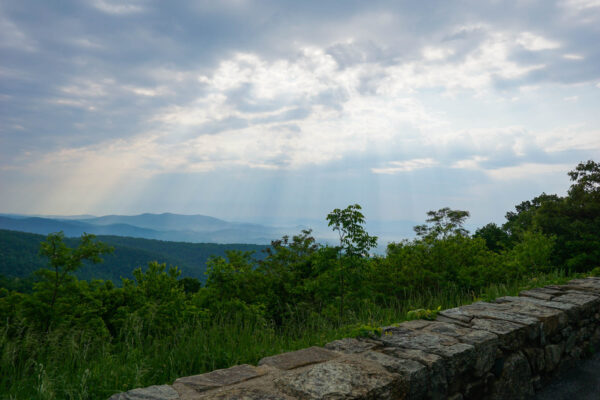 Rays of sun coming through the clouds on Skyline Drive