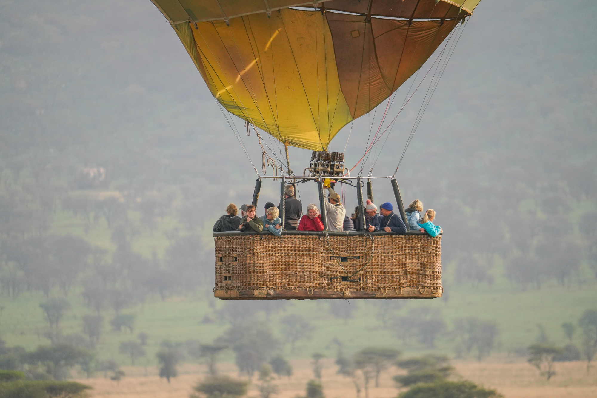 Passengers in a Hot Air Balloon in Serengeti