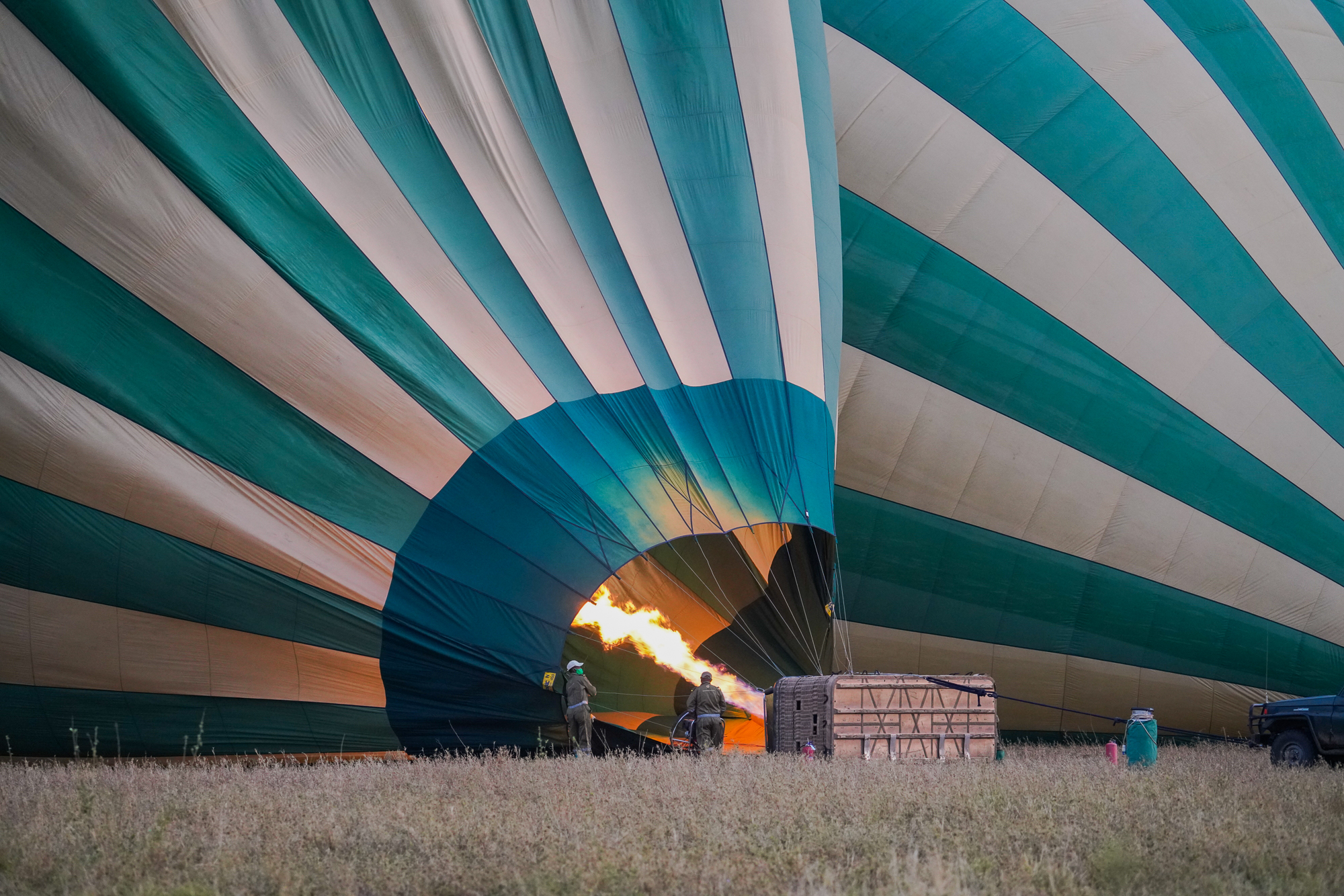 Hot Air Balloon Filling Up in the Serengeti
