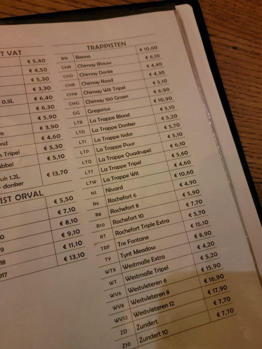 Westvleteren on Bar Menu in Ghent